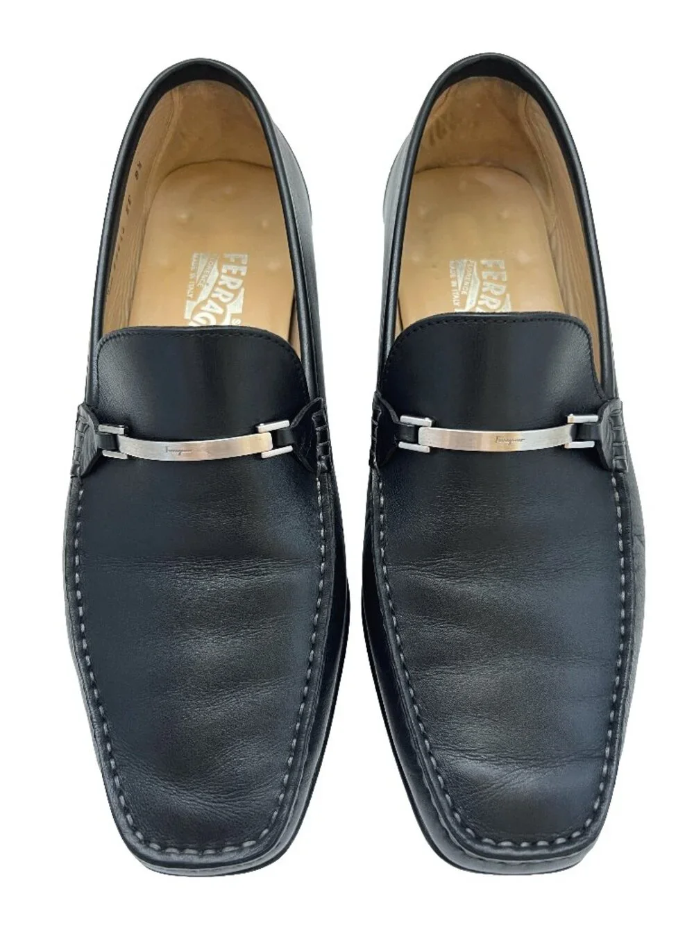 Salvatore Ferragamo Black Leather Bit Slip-On Loafers - Picture 1 of 8